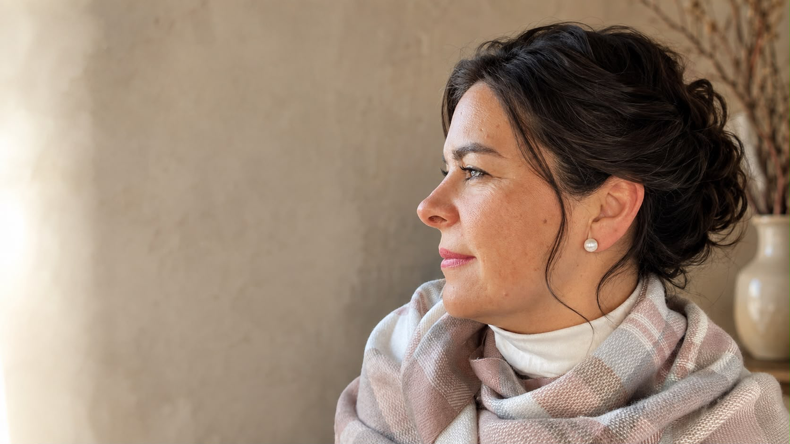 Patricia Esteban de perfil, mirando hacia la izquierda